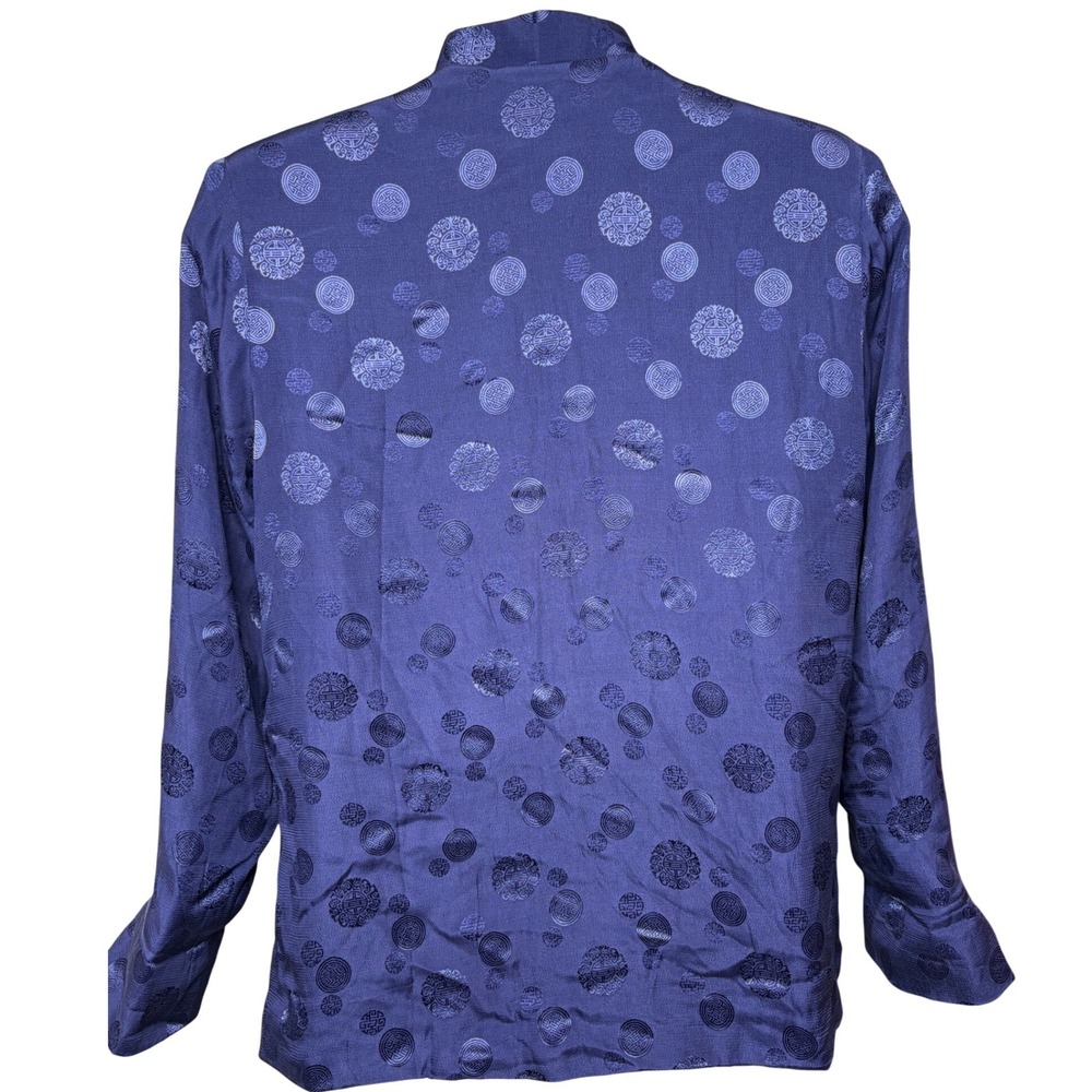 BUNGY GIRLS Blue Tang Jacket Sz XL Frog Button Medallion Jacquard Chinoiserie - Picture 2 of 12